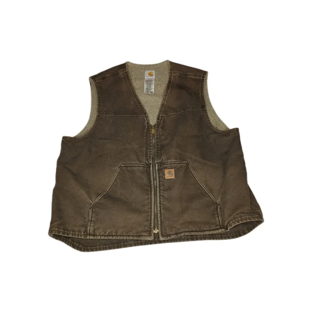 Vtg Carhartt Sherpa Vest V26 WAL Walnut Brown Duck Canvas Mens 2XL Workwear 2009
